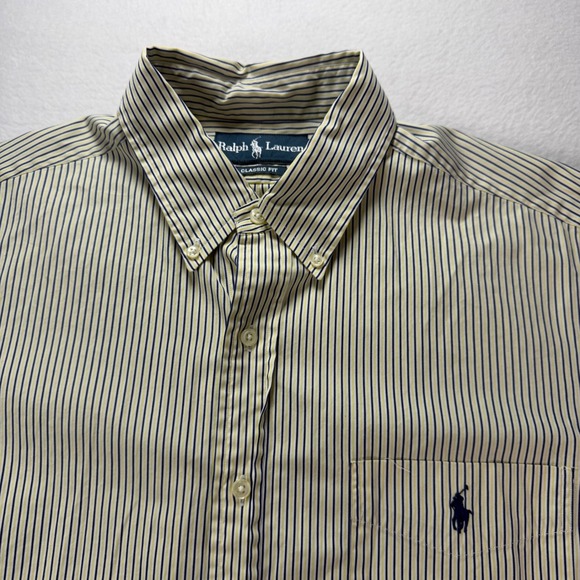 Ralph Lauren Other - Ralph Lauren Classic Fit Striped Button Down Shirt Yellow Navy Blue Mens 16.5